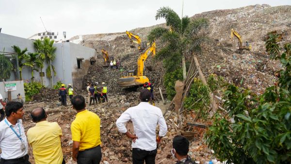 Personnel from multiple rescue agencies carry out search and rescue operations at the Waste-to-Energy plant in Moshi (Express Photo by Arul Horizon)
