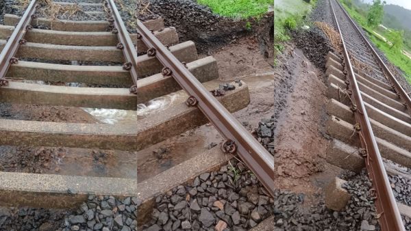 Train services between Karjat and Khopoli have been suspended because of the heavy rains and subsequent water flow causing the ballast washout. (Image: Central Railway)