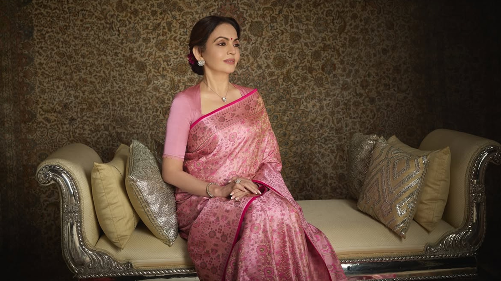 Nita Ambani receives Most Powerful Women honour draped in ‘Gulab Holi’ inspired Banarasi