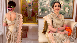 Nita Ambani Krishna inspired sari look