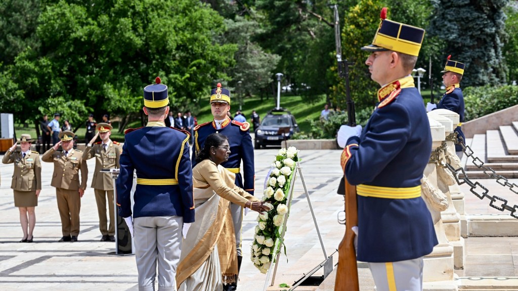 President Murmu Romania visit, india Romania relations, india Romania ties, Droupadi Murmu, Nicușor Dan, Russia Ukraine war Indian seafarers killed, MV Golden Leo missile attack, Odesa port ship strike, India diplomatic protest Russia, MEA Randhir Jaiswal statement, S Jaishankar Sergey Lavrov, Dmitry Peskov cargo ship statement, Black Sea grain exports attack, Indian sailors killed in Black Sea, Russia missile attack commercial vessel