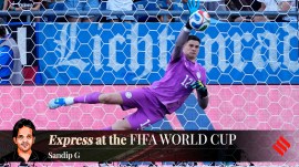 Paraguay goalkeeper Orlando Gill (12) makes a save during a penalty shootout at the end of during the World Cup round of 32 soccer match between Germany and Paraguay in Foxborough, Mass., near Boston, Monday, June 29, 2026. (AP Photo)