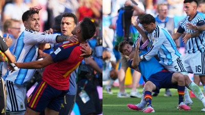 Leandro Paredes was shown a second yellow card for the altercation. (AP Photo)