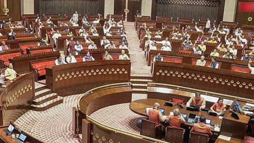 Rajya Sabha proceedings are underway during the Monsoon Session of Parliament, in New Delhi on Thursday. (Sansad TV/ANI Video Grab)