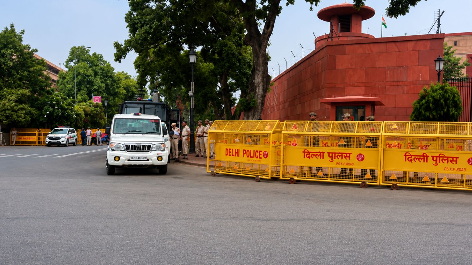 Paramilitary and police clustered around Parliament. (Express Photo by Pragynesh; image enhanced using AI)