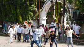 BJP and Congress workers clash outside the Bihar Congress headquarters in Patna on Wednesday. (Photo: BJP Bihar/X)