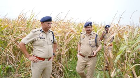 Police in the field in Firozabad where the second suspect was killed in a shootout. X/@etawahpolice