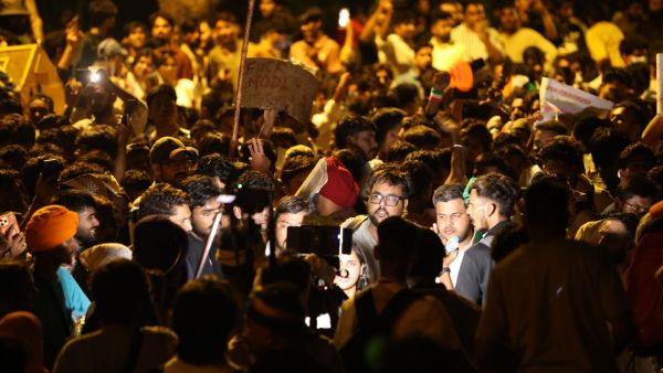 Students participate at the Protest led by Abhijeet Dipke at Jantar Mantar (Express photo by Abhinav Saha)