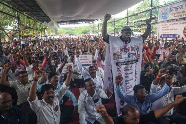 Apart from a large gathering at Azad Maidan in Mumbai, multiple district level demonstrations were also held across Maharashtra. (Express Photo by Akash Patil)