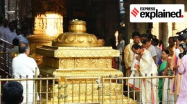 Ex-Telangana CM K Chandrasekhar Rao at the Balaji Temple in Tirumala