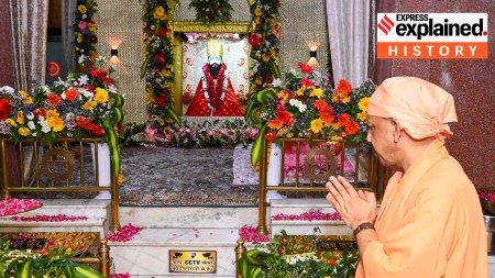 Uttar Pradesh Chief Minister Yogi Adityanath offers prayers at Sant Ravidas birthplace temple, in Varanasi, July 29. (PTI Photo)