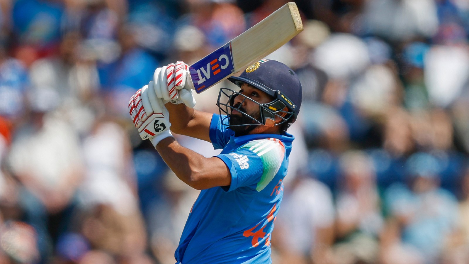 Rohit made 26 off 43 balls in the second ODI at Cardiff and looked scratchy for much of his innings before Will Jacks dismissed him attempting a sweep. (CREIMAS)
