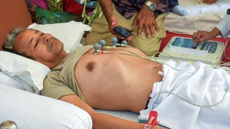 Medical staff check on environmentalist Sonam Wangchuk on the 18th day of his indefinite hunger strike as part of the Cockroach Janata Party's (CJP) protest, demanding the Union Education Minister Dharmendra Pradhan's resignation over alleged examination irregularities and NEET paper leak, at Jantar Mantar in New Delhi on Wednesday. (ANI Photo/Amit)