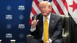 US President Donald Trump meets with Syrian President Ahmad al-Sharaa on the sidelines of the NATO summit in Ankara, Turkey, Wednesday. (AP Photo)