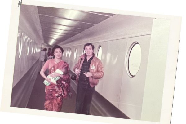 Baby Meena is being brought out of the flight by a stewardess after she lands in Amsterdam. Credit: Meena Getlink