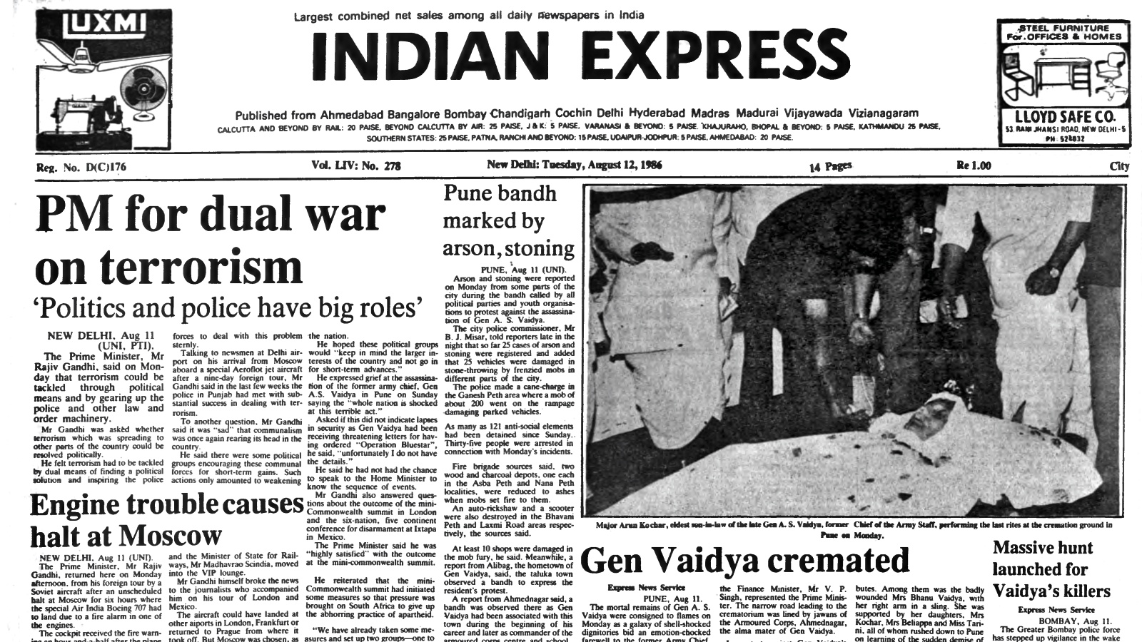 40 years ago, August 12, 1986: PM for twin war on terrorism