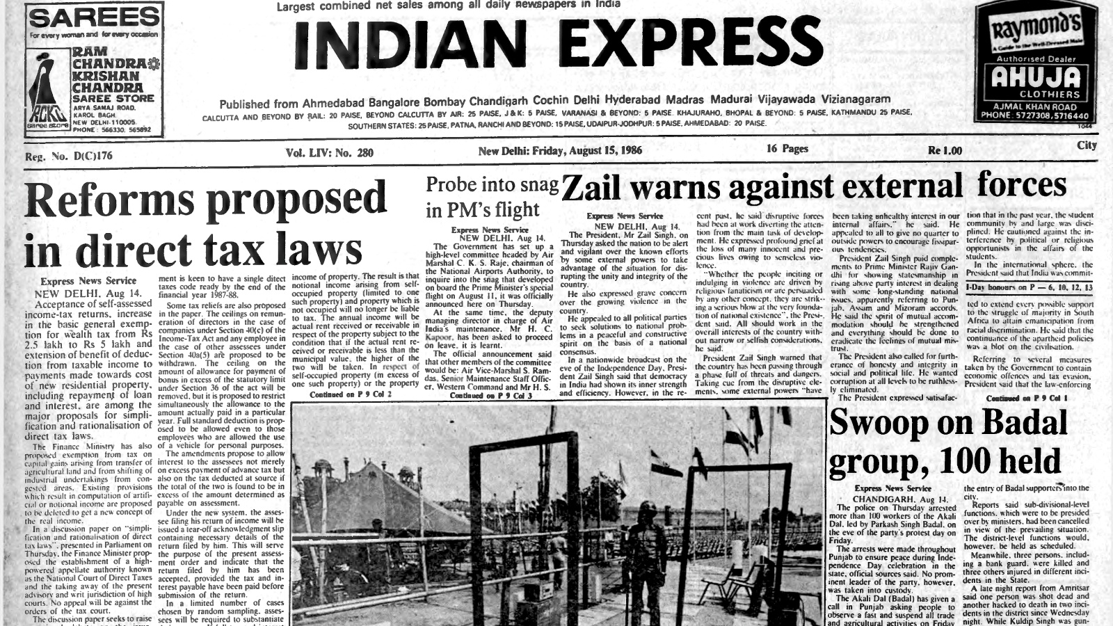 August 15, 1986: Police Crackdown on Akali Dal and Key National Developments