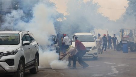 Chandigarh Mohali border Qaumi Insaaf Morcha protest