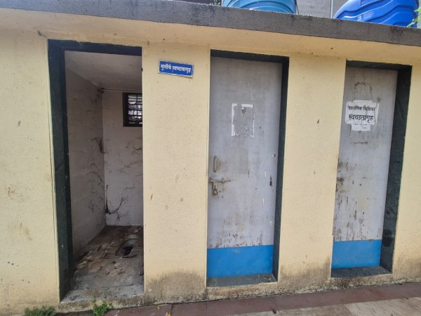 A dilapidated toilet block at the school (Credit: Shubham Kurale)