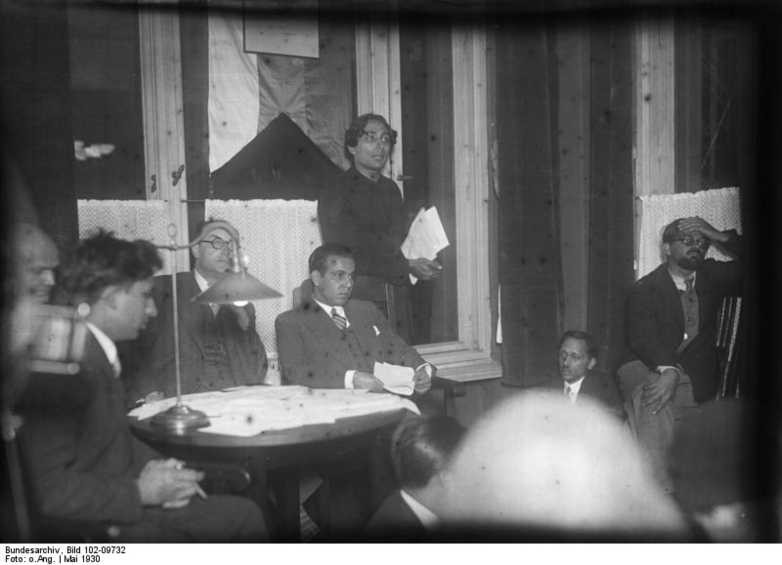 HACE meeting in the Alexander von Humboldt-Haus, Fasanenstrasse 23, 6 May1930, to protest the arrest of Gandhi.