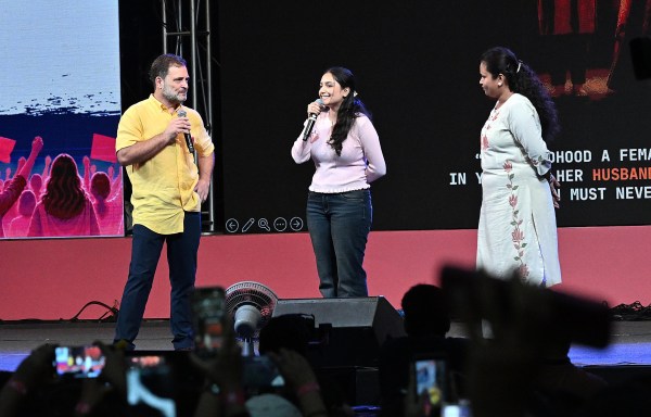 The Leader of the Opposition in the Lok Sabha, Rahul Gandhi's program 'Chhatron Ki Guunj' took place today at the AISSMS College Ground. Through this event, Rahul Gandhi interacted with 'Gen Z' and commented on various issues. (Express Photo By Pavan Khengre)