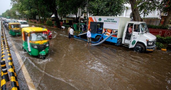 Pumps deployed by the NDMC drain out the water. (EXPRESS PHOTO BY PRAVEEN KHANNA)
