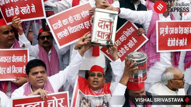 SP legislators on Monday staged a protest in the Uttar Pradesh Assembly premises