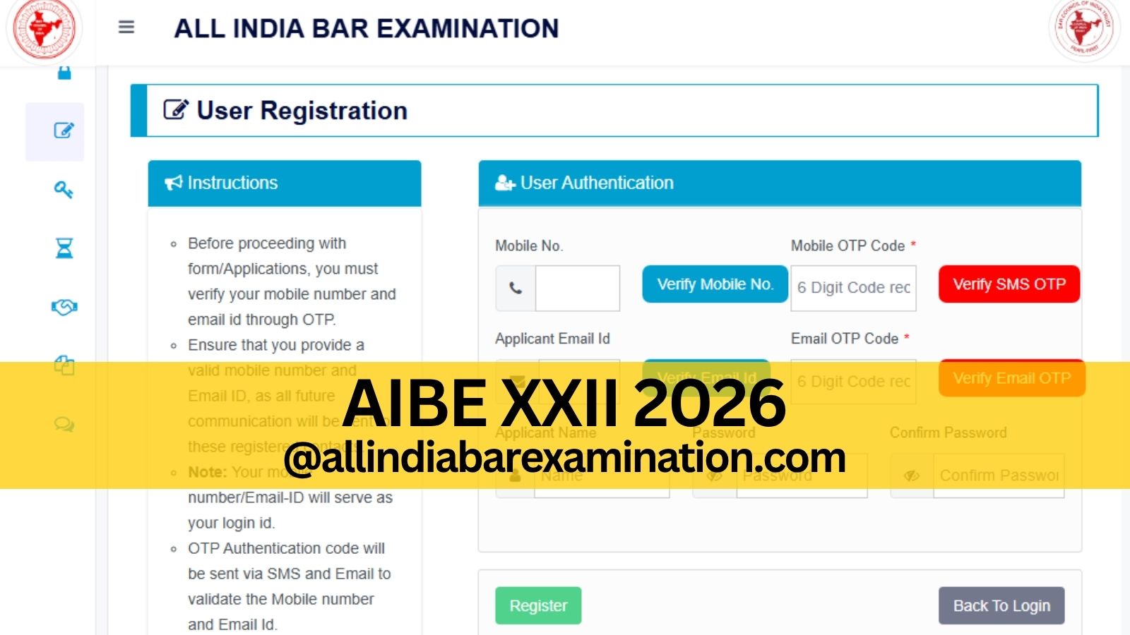 AIBE XXII Registration Opens on Official Portal