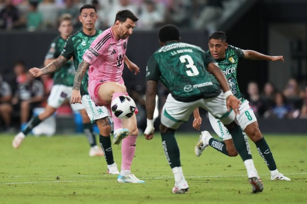 Messi in action during the second half of a Leagues Cup match on August 12, 2026, in Miami.