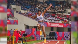 Ancy Sojan during the long jump final of the World Athletics Silver Tour in Bhubaneswar. (Credit: AFI)