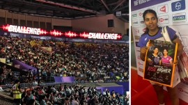 Nearly 8000 fans at Indira Gandhi Indoor Stadium made sure the atmosphere is electric for Indian women's doubles semifinal clash. (Express Photo)