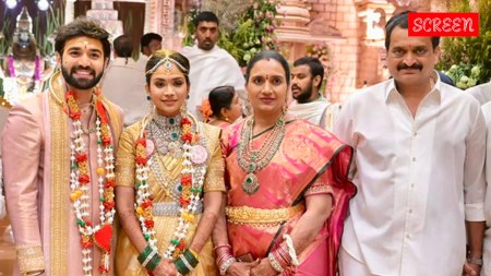 Bandla Ganesh at his daughter Janani's wedding in Hyderabad on Sunday.
