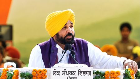 Bhagwant Mann Independence Day speech, Bhagwant Mann, Punjab CM Bhagwant Mann, Punjab Independence Day speech, Bhagwant Mann communal harmony, Punjab communal harmony, Punjab government schemes, Mukh Mantri Mawan Dhiyan Satkar Yojana, Aam Aadmi Clinics Punjab, Punjab government achievements, Mann Ferozepur speech, Indian Express news, Punjab news