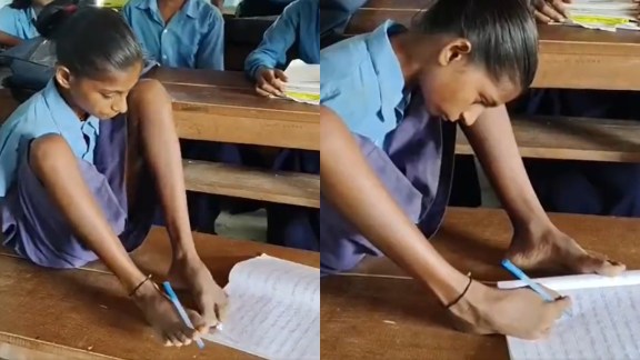 Bihar Student Lakshmi writes with her feet