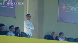 Cristiano Ronaldo watches from the stands as Al Nassr take on UD Almeria. (Screengrab: X)