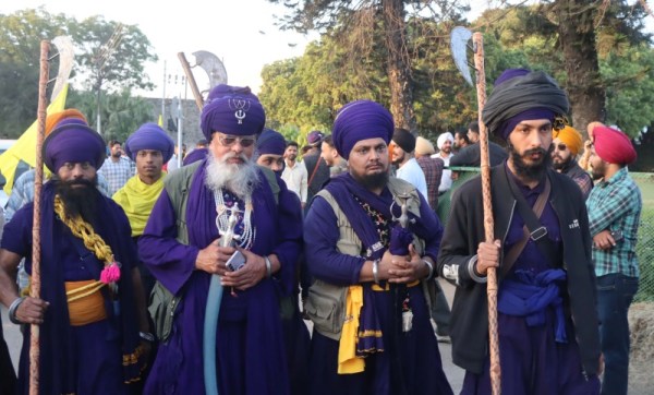 Nihang's also supporting the protest by Panjab University Bachao Morcha against decision of the Government of India to change the fundametal structure of the Senate and Syndicate of Panjab University. Express Photo by Kamleshwar Singh 10.11.2025