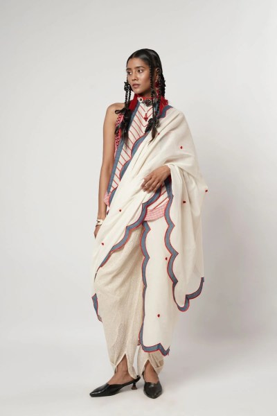 Cerulean Scalloped Dhoti Saree from Aman Verma's Astitva collection