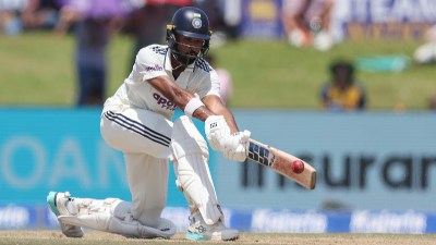 Devdutt Padikkal of India plays a shot during Day 4 of the 1st Test match between Sri Lanka and India at the Galle International Stadium, Galle, Sri Lanka, on August 18, 2026.
