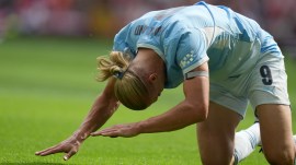 Disappointed Erling Haaland reacts during FA Community Shield final match between Arsenal and Manchester City in Cardiff. (AP)