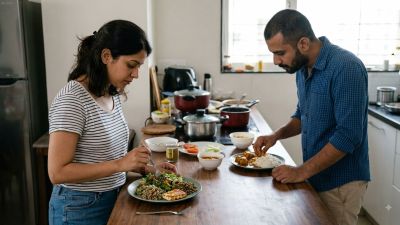 Couple eating separately because of different food preferences