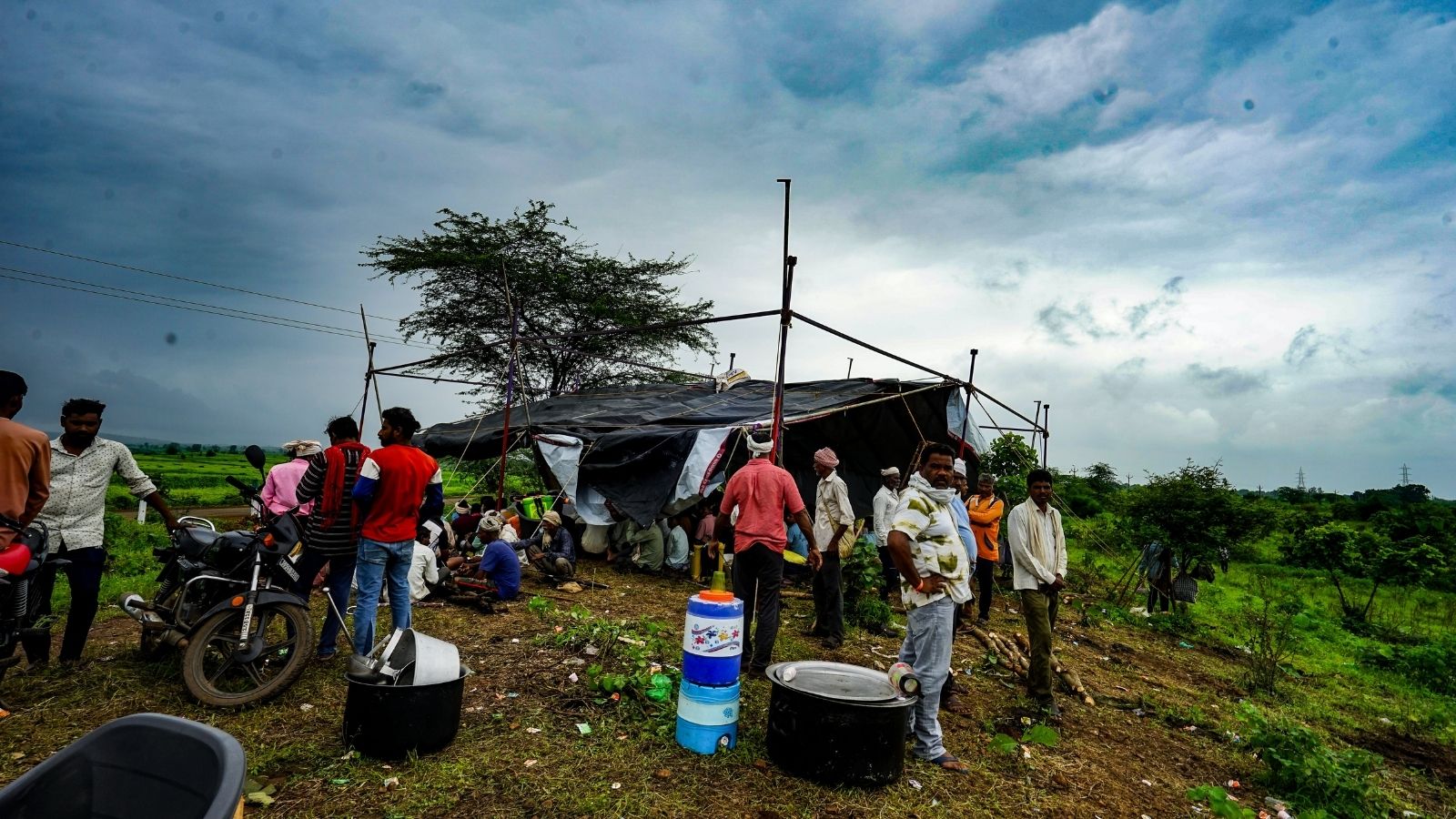 A protest tent set up by tribal villagers from Sagbara over their claim to forest land in Umarpada. (Express Photo)