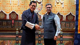 Foreign Secretary Vikram Misri with his Majesty the King of Bhutan Jigme Khesar Namgyel Wangchuck.