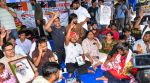 Students and aspirants hold placards and stage an indefinite protest against the Jharkhand Government regarding the irregularities of exams and paper leak of Jharkhand Public Service Commission (JPSC) and Jharkhand Staff Selection Commission (JSSC), at Jaipal Singh Stadium. (PTI Photo)