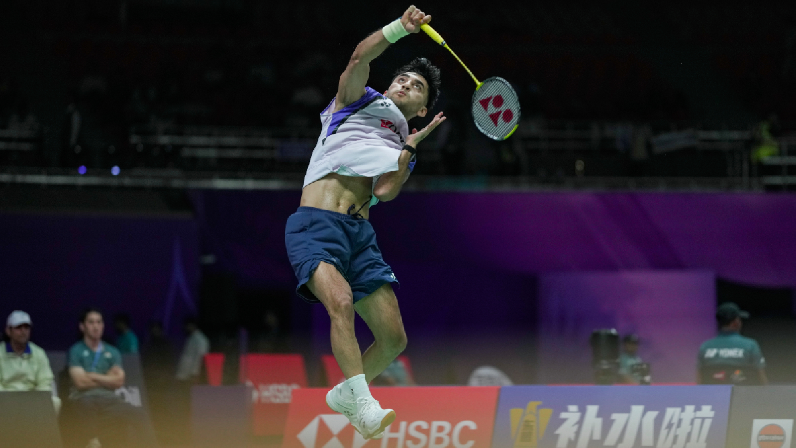 India's Lakshay Sen competes in the round of 64 men’s singles badminton match against Austria's Collins Valentine Filimon, unseen, during the BWF World Championships, at IGI Stadium, in New Delhi, Tuesday, Aug. 18, 2026. (PTI Photo)