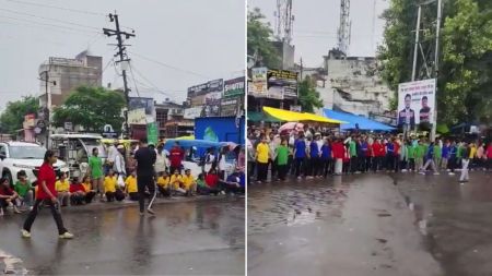 Several girl students protested in Lucknow over shortage of teachers.
