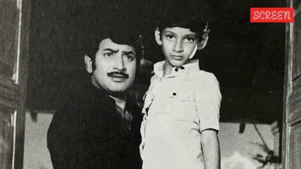 Mahesh Babu, with his father in the film Poratam (1983)