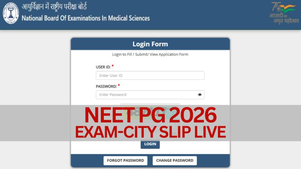 NEET PG 2026 City Slip Live