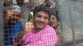 court grants bail: Aam Aadmi Party MLA from Uttam Nagar Delhi Naresh Balyan with Naveen Jaihind National Executive Member AAP and other leaders court arrested during their protest against BJP Government in Haryana, at Matka Chowk in Chandigarh on Sunday, October 25 2015. (Express Photo by Kamleshwar Singh)