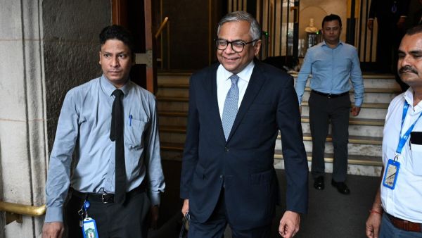 Natarajan Chandrasekaran, chairman of Tata Sons, leaves Bombay House after attending Tata Sons annual general meeting, in Mumbai on 18 August 2026. (Express photo by Sankhadeep Banerjee)