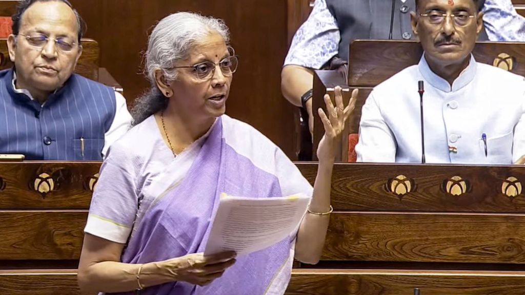 Replying to the debate, Finance Minister Nirmala Sitharaman said the financial sector had evolved significantly with the growth of NBFCs, payment aggregators, fintech companies and other financial service providers. (Photo: Sansad TV via PTI Photo)
